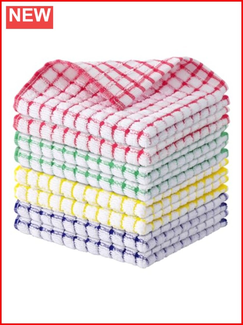 Cotton 8 Pack Terry Kitchen Dish Cloths Plaid Absorbent Washable 12x12
